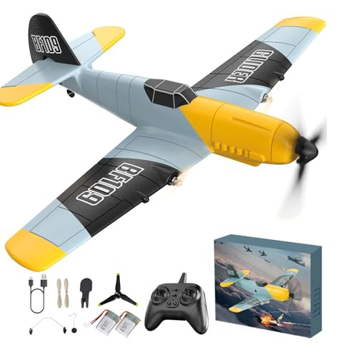 Toileum Rc Plane 3 Channel Remote Control Airplane 6Axis Gyro Stabilizer Bf109 Rtf Rc Airplane With 2 Batteries Easy To Fly For Beginners Adults And Kids