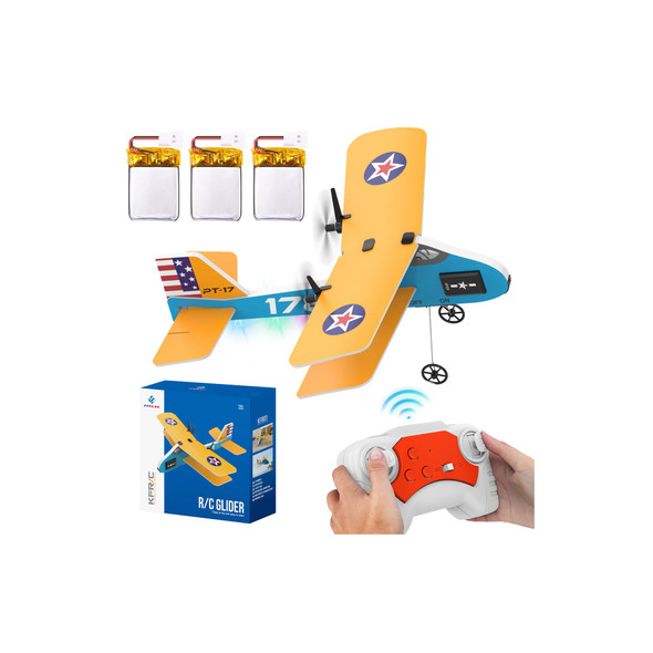 Toileum Rc Plane 24Ghz Remote Control Airplane With 3 Batteries and 6Axis Gyro Stabilizer 2 Channel Rtf Pt17 Rc Toy Easy To Fly For Beginners Kids Boys Girls Adults Yellow