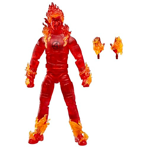 Marvel Legends Series Human Torch The Fantastic Four First Steps Johnny Storm Movie Collectible 6 Inch Action Figure Toy 6Inch Fully Articulated Human Torch MovieInspired First Steps Design Includes 2 Alternate Hands Ages 4 Plus