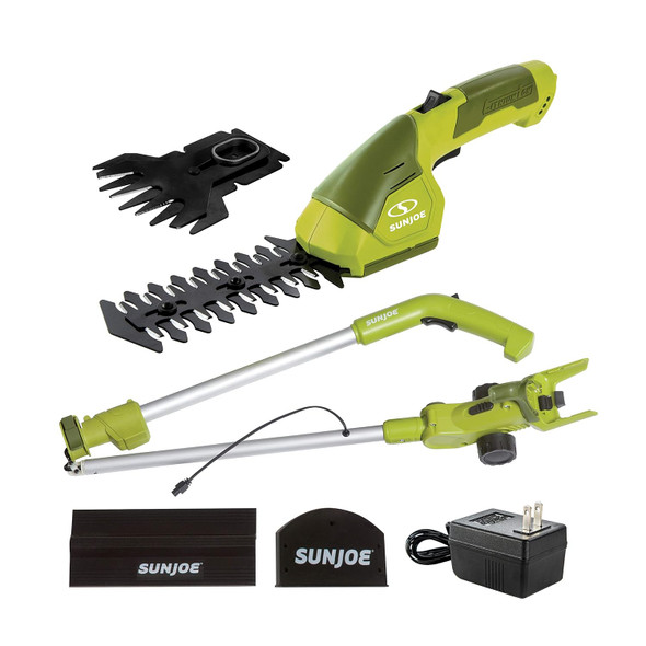 Sun Joe HJ605CC Cordless 2-in-1 Grass Shear + Hedge Trimmer w/Extension Pole, Green & SBJ597E 6-Amp 155 Mph Electric Leaf Blower