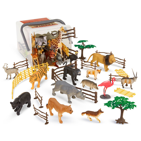 Terra By Battat 60 Pieces Jungle Animals Playset Educational Toys For 3+ Years Year Olds Realistic Plastic Figurines and Accessories Includes Giraffe Lion Tiger Zebra and More