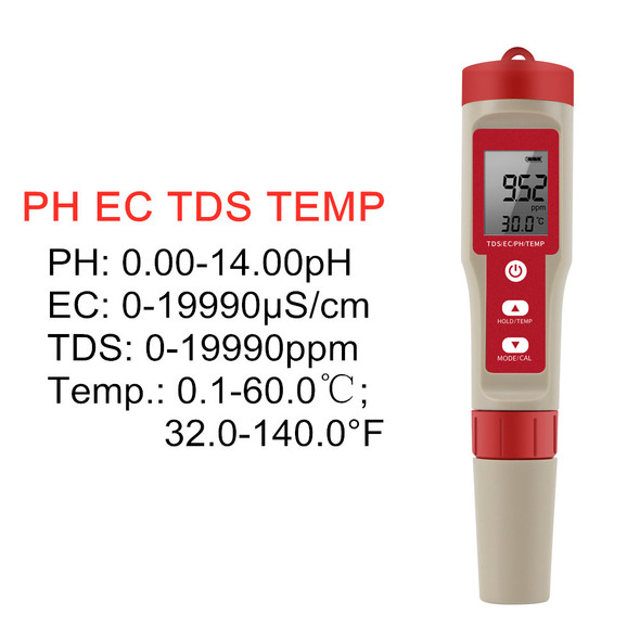 JUANJUAN Multifunction Water Quality Tester PH/ TDS/EC /Salinity Tester LCD Digital Water Purity Temperature Meter for Pools Aquariums - 4 IN 1