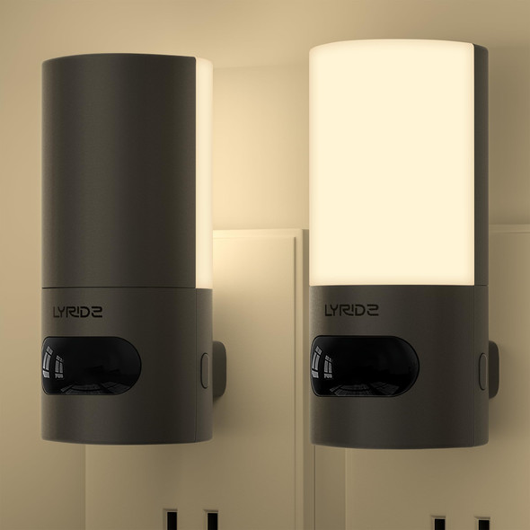 Lyridz Plug-in LED Rotatable Night Light with Motion Sensor, Dimmable Backlit Nightlight with 1-150lm Adjustable Brightness for Bathroom, Bedroom, Hallway, Stairs, 2 Pack - Warm White