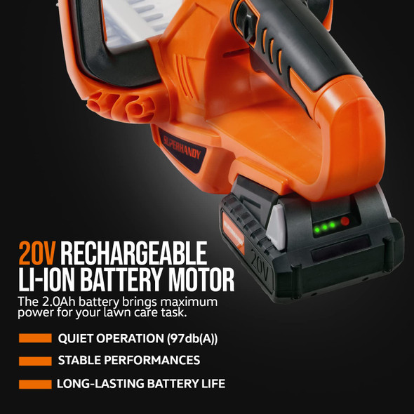 SuperHandy Hedge Trimmer 17-Inch Cordless Electric 20V 2Ah Lightweight Lawn and Garden Landscaping