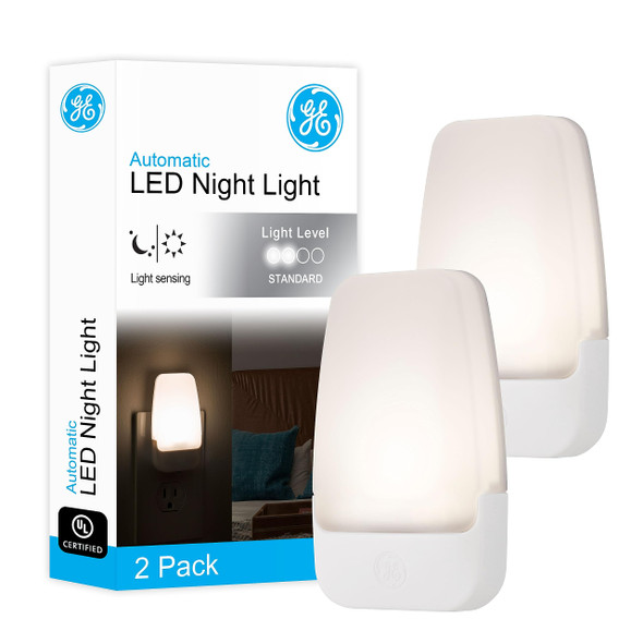 GE Plug in Night Light, Dusk to Dawn Sensor, Warm White 3000K, 2 Pack