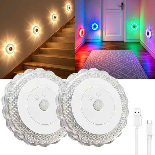 2 Pack Motion Sensor Step Night Light,Indoor Stair Light-RGB and Warm White Magnetic Induction Wall Light,Rechargeable LED Color Changing Sensor Light,Suitable for Bedroom,Hallway,Bathroom,Stairs