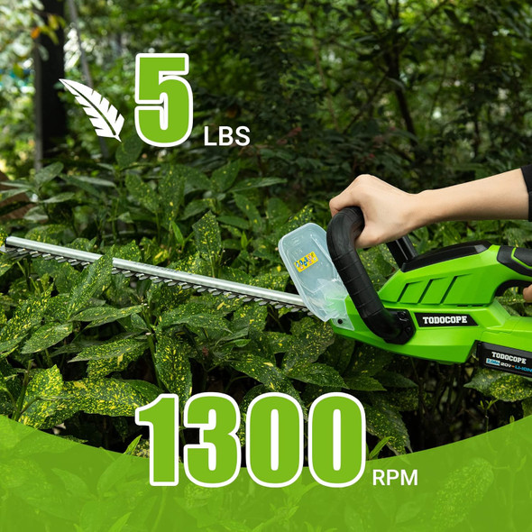 TODOCOPE 20V Cordless 23 Inch Quick Charge 2.0AH Battery Powered Hedge Trimmer, Dual-Action Blade, 5/8" Cutting Capacity & 5 lbs Lightweight Electric Bush Trimmer, Green, (TDC-CHT20) TODOCOPE 20V Cordless 23 Inch Quick Charge 2.0AH Battery Powered Hedge Trimmer, Dual-Action Blade, 5/8" Cutting Capacity & 5 lbs Lightweight Electric Bush Trimmer, Green, (TDC-CHT20)