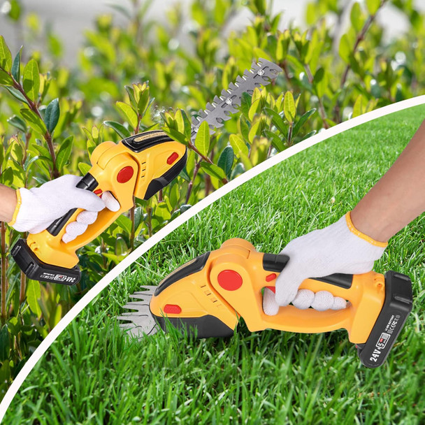 24V Cordless Grass Shear & Hedge Trimmer, 2 in 1 Electric Mini Hedge Trimmer, Handheld Grass Cutter Clippers Power Hedge Trimmers with 1500mAh Rechargeable Battery & Charger for Gardening