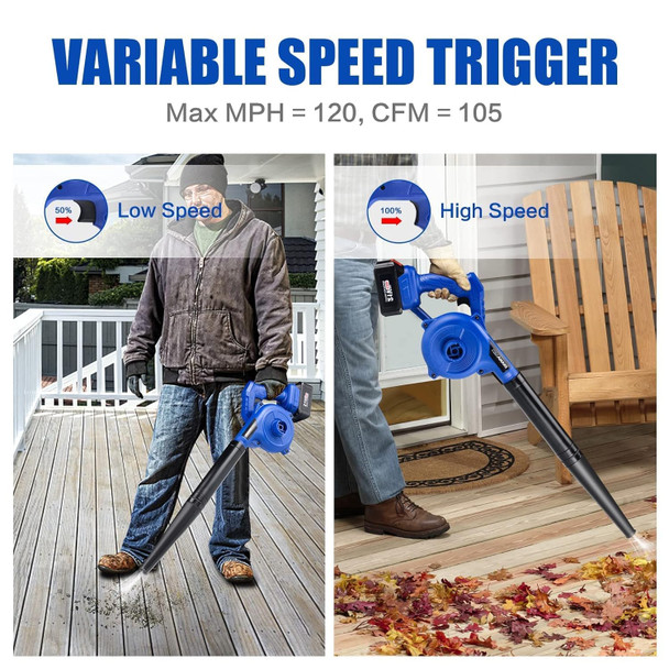 Leaf Blower Cordless, Leaf Blower with 20V 4.0Ah Battery and Charger, Electric Leaf Blower/Vacuum, 2-in-1 Blowers for Lawn Care Jobsite Light Yard Work Sweeping