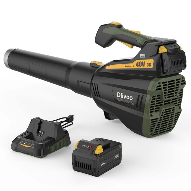 Diivoo Cordless Leaf Blower with 40 V Brushless Motor, 480-CFM/92-MPH Lightweight, Handheld, 2.5 Ah Battery-Powered Blower for Patios and Yards