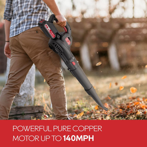 Ecomax 18V Cordless Leaf Blower, Powerful Blower Battery Powered for Lawn Care & Snow Blowing & Yard Cleaning, 2Ah Battery and Charger Included, ELG04, Black & Red