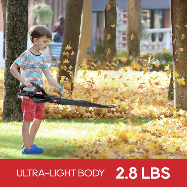 Ecomax 18V Cordless Leaf Blower, Powerful Blower Battery Powered for Lawn Care & Snow Blowing & Yard Cleaning, 2Ah Battery and Charger Included, ELG04, Black & Red