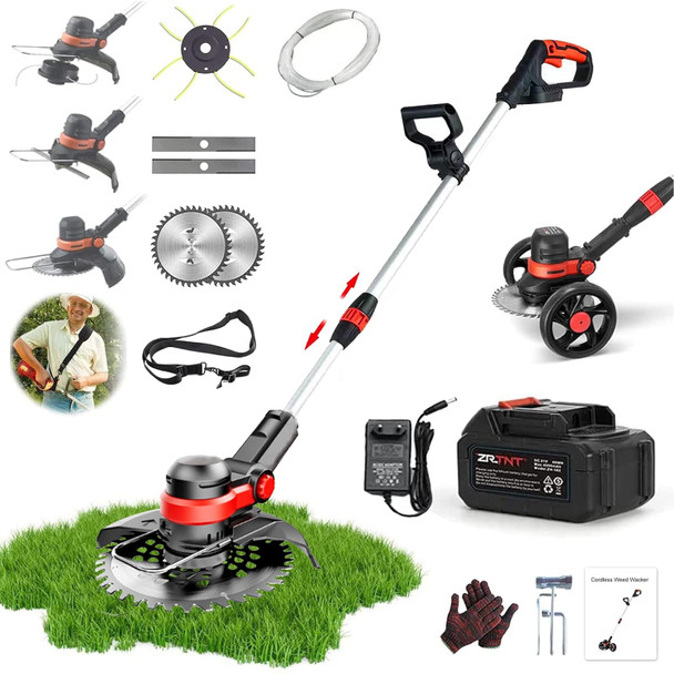 Electric Weed Wacker, 24V Cordless Weed Eater Battery Powered, Lightweight String Trimmer & Edger Lawn Tool, Battery Weed Eater with Shoulder Strap & 3 Types Blades for Yard and Garden Electric Weed Wacker, 24V Cordless Weed Eater Battery Powered, Lightweight String Trimmer & Edger Lawn Tool, Battery Weed Eater with Shoulder Strap & 3 Types Blades for Yard and Garden