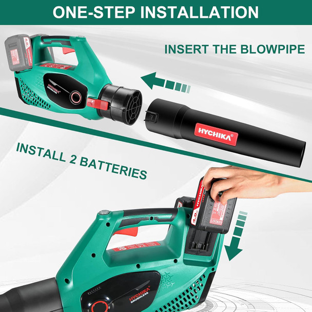 HYCHIKA 40V Cordless Leaf Blower Brushless,453CFM 131MPH Variable Speed 22500RPM,Electric Leaf Blower+2PCS 4.0Ah Li-ion Batteries & Charger,Handheld Sweeper for Blowing Leaves,Dust,Debris,Snow Blower