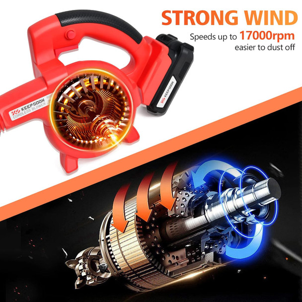 KEEPSOON Leaf Blower, Electric Leaf Blower Cordless with Powered Motor, 18V 2.0Ah Battery & Fast Charger, High/Low-Speed Handheld Battery Powered Blowers for Lawn Care Yard Work Around The House