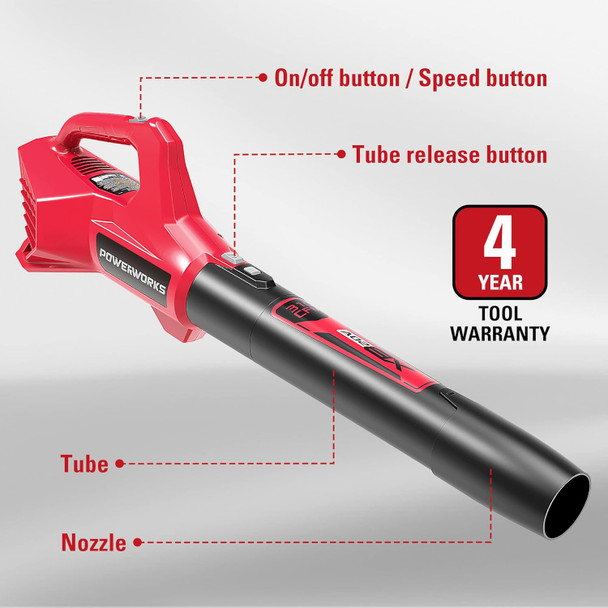 POWERWORKS XB 20V Cordless Leaf Blower with 2Ah Battery and Charger,310 CFM / 85 MPH & 2-Speed Mode, Battery Powered Leaf Blowers for Lawn Care POWERWORKS XB 20V Cordless Leaf Blower with 2Ah Battery and Charger,310 CFM / 85 MPH & 2-Speed Mode, Battery Powered Leaf Blowers for Lawn Care