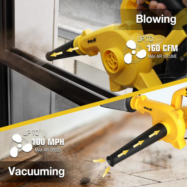 SHOP·AIR 20V Cordless Leaf Blower, 450CFM/110MPH Brushless Blower with Variable Speed, Lightweight for Lawn Care Snow Blowing Yard Cleaning, 4.0Ah Battery (Quick Charger Included)