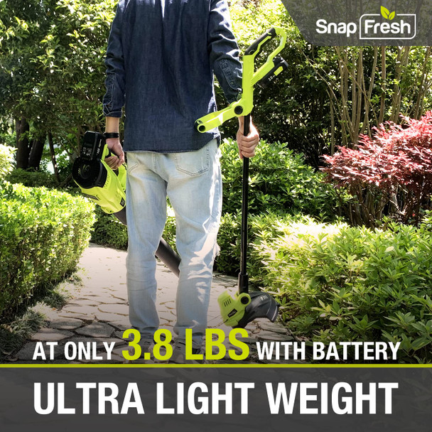 Cordless String Trimmer - SnapFresh Battery Operated LawnTrimmer, 20V Line String Trimmer with Battery & Charger for Adjustable Angle Cutting, Lightweight String Trimmer / Edger in Garden & Outdoor