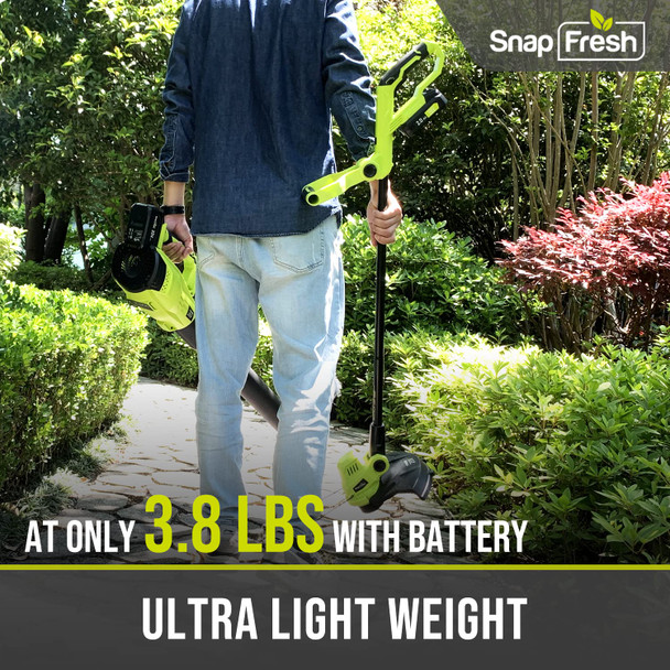 SnapFresh Leaf Blower - 20V (180 CFM / 150 MPH) Leaf Blower Cordless with Battery & Charger, Free Control Speed, 2 Section Tubes, Lightweight, Electric Leaf Blower for Lawn Care, Patio & Garage SnapFresh Leaf Blower - 20V (180 CFM / 150 MPH) Leaf Blower Cordless with Battery & Charger, Free Control Speed, 2 Section Tubes, Lightweight, Electric Leaf Blower for Lawn Care, Patio & Garage