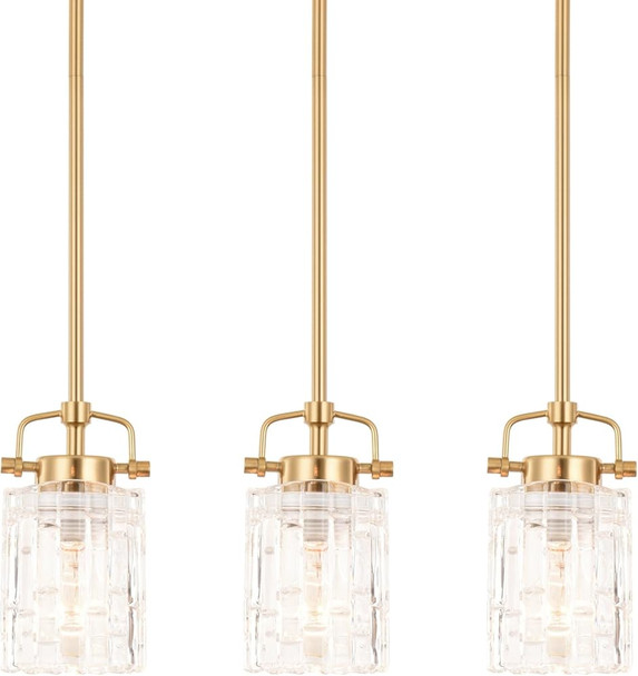 Alice House 3 Pack Mini Modern Pendant Lights For Kitchen Island, Brushed Brass Glass Hanging Lamp, Contemporary Coastal Pendant Lighting For Dining Room, Etl Listed, Al2218-P3