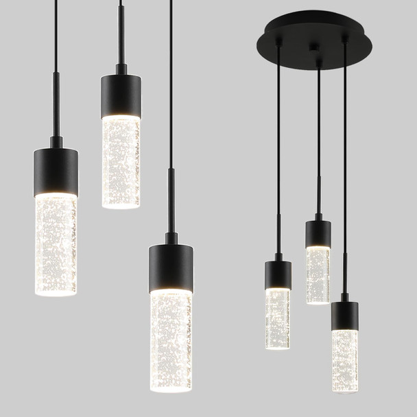 Black Pendant Light Crystal Column, Led Pendant Lights, Pendant Lights 3-Light, Crystal Pendant Lights, Pendant Lighting For Kitchen Island, Dining Room, Bedroom (3000K)