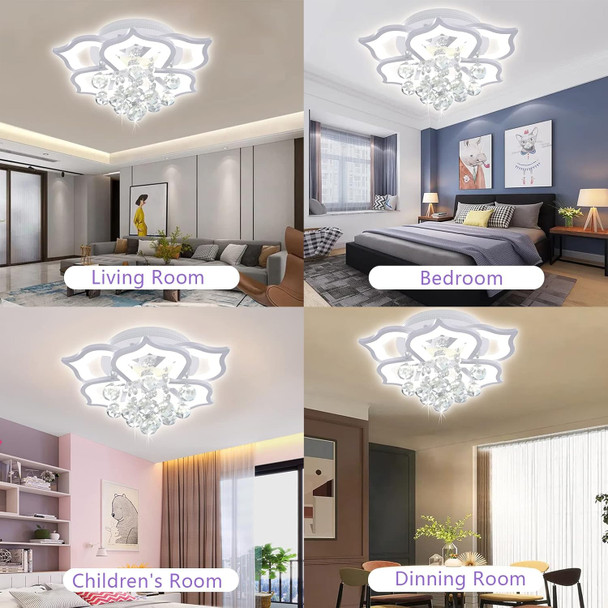 Modern Led Ceiling Light,24W Crystal Petal Flush Mount Chandelier Ceiling Flower Lamp With Remote Control For Living Room,Bedroom,Dining Room,Hall,Etc.3+3 Heads……