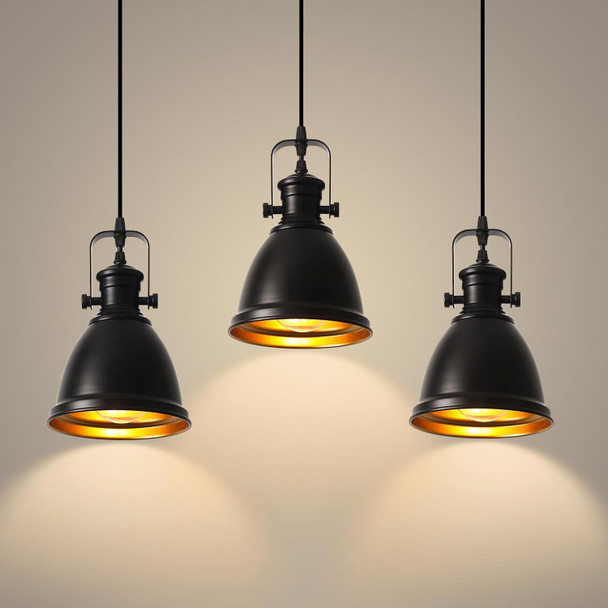 Black Vintage Pendant Light Fixture, Mini Pendant Lights Kitchen Island, Farmhouse Pendant Light With Metal Shade, 6.5In, Adjustable, 3 Light Modern Pendant Light For Dining Room, Sink, Bar