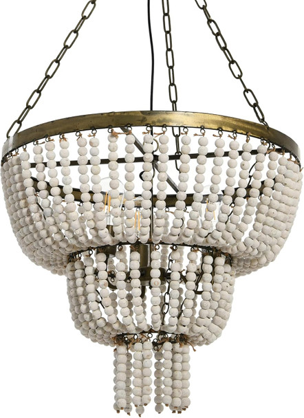Metal Pendant Light With White Wood Beads
