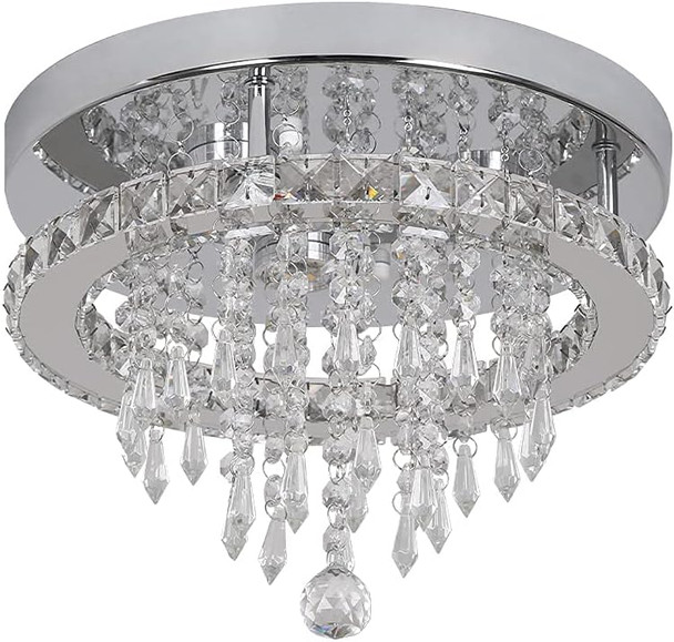 Deckrico Modern K9 Crystal Chandelier 3 Led Lights Stainless Steel Pendant Lamp Flush Mount Light Fixtures For Dining Room Bathroom Bedroom Living Room (Cool White)
