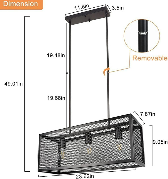 Depuley Industrial Kitchen Island Light Fixture, 3-Light Farmhouse Chandelier, Adjustable Metal Mesh Pendant Light For Dining Room, Living Room, Bar, Restaurant, E26 Bulbs Included, Ul Listed