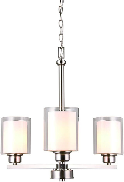 Design House 567206 Oslo Traditional 3-Light Indoor Dimmable Chandelier With Double Glass Shades For Entryway Foyer Dining Room, Satin Nickel