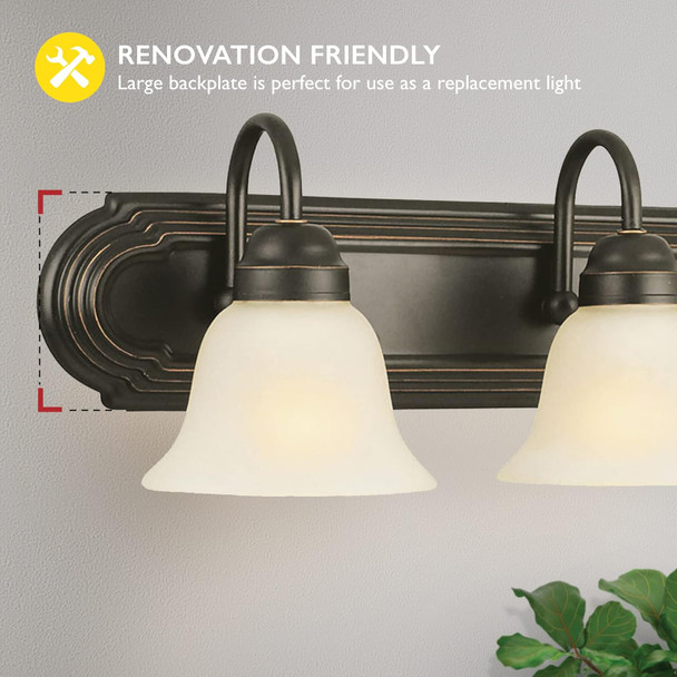 Design House 506618 Allante Vanity Light Dimmable With Frosted Glass For Above Bathroom Mirror, 3, Oil Rubbed Bronze