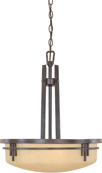 Designers Fountain 82131-Wm Mission Ridge Collection 3-Light Pendant, Warm Mahogany Finish With Navajo Dust Glass