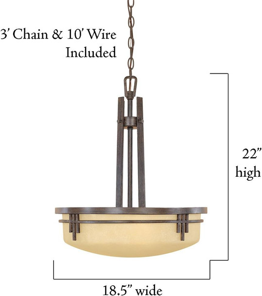 Designers Fountain 82131-Wm Mission Ridge Collection 3-Light Pendant, Warm Mahogany Finish With Navajo Dust Glass
