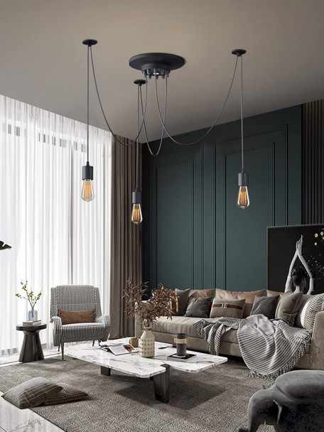 Vintage Edison Multiple Ajustable Diy Ceiling Spider Lamp Light Pendant Lighting Chandelier Modern Chic Industrial Dining Without Romote Control (3 Head Cable 200Cm/78.7Inch) (3 Head)