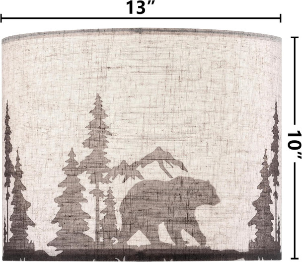 Go&So Drum Lampshades Set Of 2 Medium Beige Bear & Deer Lamp Shades For Table Lamps -13" Top X 13" Bottom X 10" High (Spider) Vintage Replacement Lampshade Printed Natural Linen Required Assembly