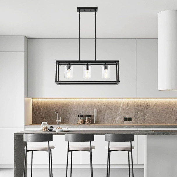 Farmhouse Chandeliers For Dining Rooms Black, 3-Light Industrial Pendant Lighting For Kitchen Island