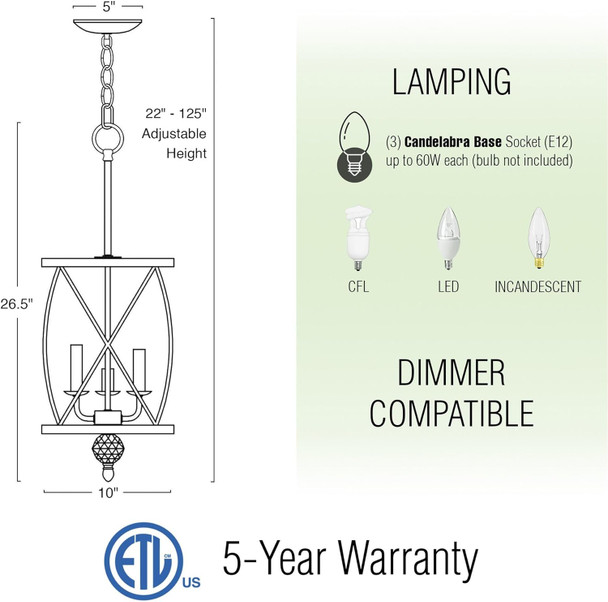 Kira Home Eleanor 26.5" 3-Light Modern Foyer Light Pendant Chandelier, Cylinder Metal Shade, Adjustable Height, Brushed Nickel Finish