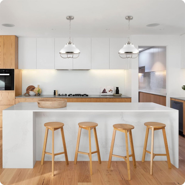 Kira Home Ezra 14" 3-Light Modern Chic Pendant Light + White Metal Shade, Brushed Nickel Finish