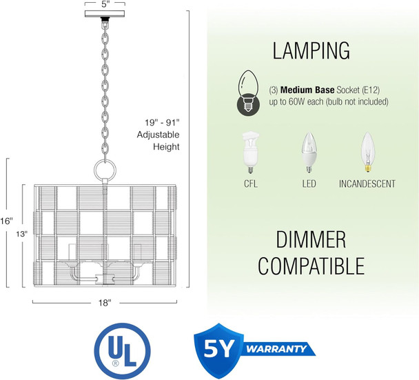 Kira Home Ramona 18" 3-Light Modern Rustic Chic Drum Pendant Light Chandelier, Open Frame Design, Natural And Smoked Gray Rattan Panel Accents + Oil Rubbed Bronze Finish