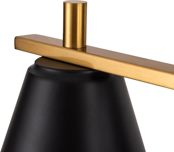 Lanros Vintage 3-Light Kitchen Island Pendant Lighting With Black Metal Shades 4 Cuts Adjustable Hanging Metal Rod Farmhouse Linear Chandelier For Dinning Room Matte Black & Vintage Brass