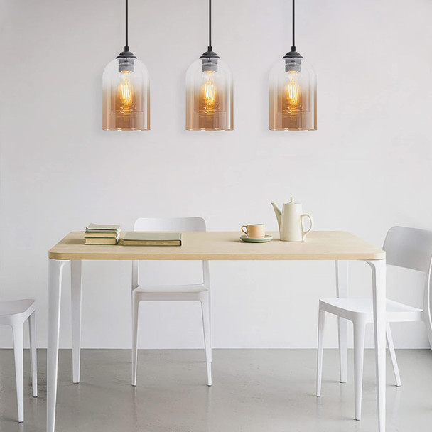 Glass Pendant Light 3 Pack,Vintage Pendant Lights For Kitchen Island,Modern Hanging Pendant Light,Adjustable Cord Island Light For Dining Room,Living Room,Hallway,Foyer