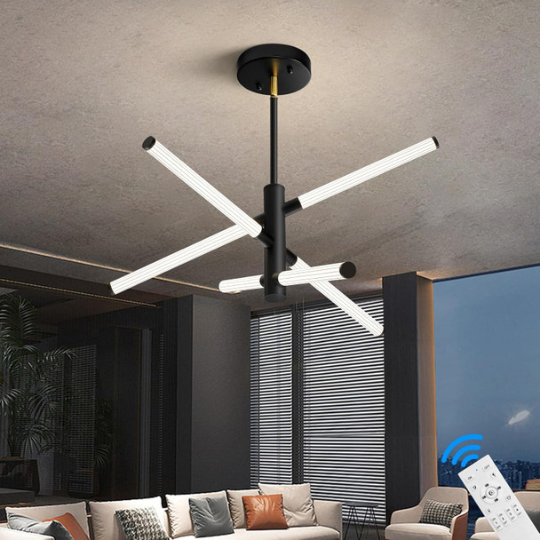 Modern Sputnik Chandelier, Led Pendant Light Fixtures Adjustable Black Chandelier For Kitchen Island, Dining Room Dimmable With Remote Control