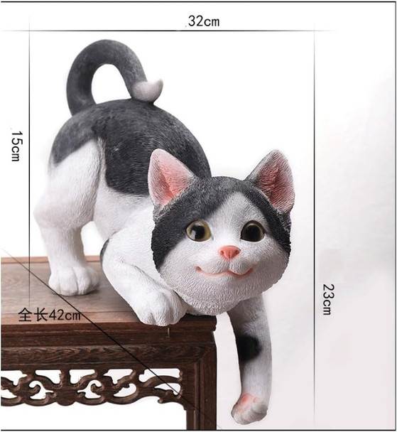 Garden Statue Kitten Fishing For Water Sleeping Black And White Cat Figurines Gate Lawn Yard Ornament Sculpture