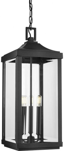 Progress Lighting Gibbes Street Collection 3-Light Clear Beveled Glass New Traditional Outdoor Hanging Lantern Light Textured Black 23.75X9.50X9.50