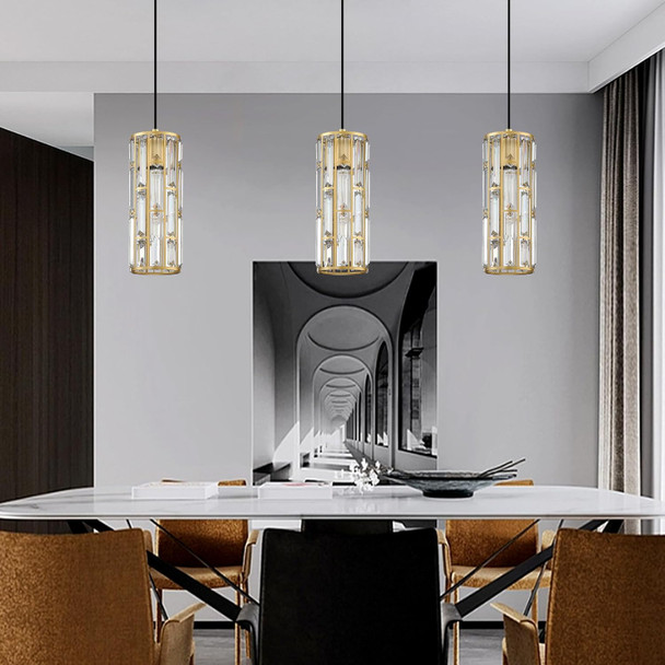 Hanging Kitchen Island Modern Concise Crystal Pendant Light Fixture,Crystal Metal Chandelier Shade For Bar,Dining Room,Corridor,Living Room Over Sink (Gold 3 Pack)