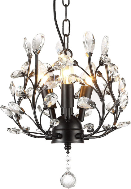 Seol-Light Vintage Crystal Branch Black Chandeliers Ceiling Light Hanging Pendant Fixture For Closet,Entryway,Living Room,3 Lights,120W;