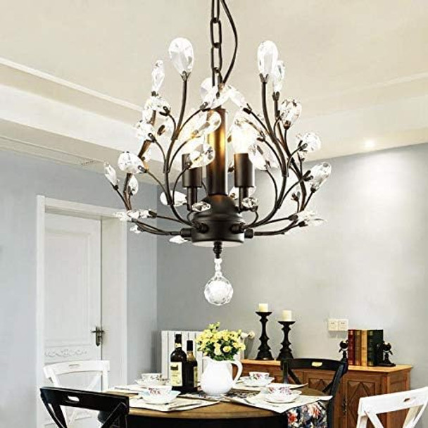 Seol-Light Vintage Crystal Branch Black Chandeliers Ceiling Light Hanging Pendant Fixture For Closet,Entryway,Living Room,3 Lights,120W;