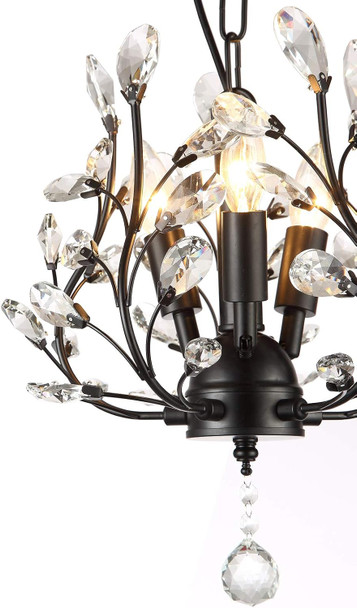 Seol-Light Vintage Crystal Branch Black Chandeliers Ceiling Light Hanging Pendant Fixture For Closet,Entryway,Living Room,3 Lights,120W;