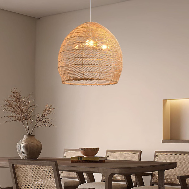 3-Light Rattan Pendant Light,Hand-Woven19.7" Rattan Hanging Light,For Kitchen Island Restaurant Craft Room Farmhous